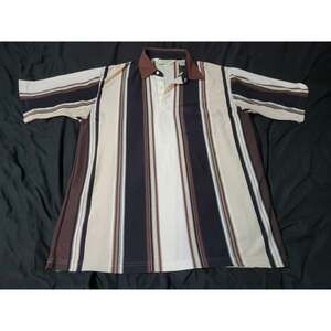 Palmland Club Black Beige & Brown Striped Men's XL Polo Golf Shirt Poly Blend